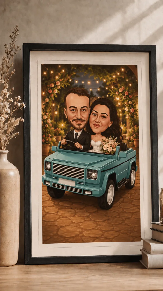 Aşkın Karikatürü — Arabalı — kişiye özel baskı